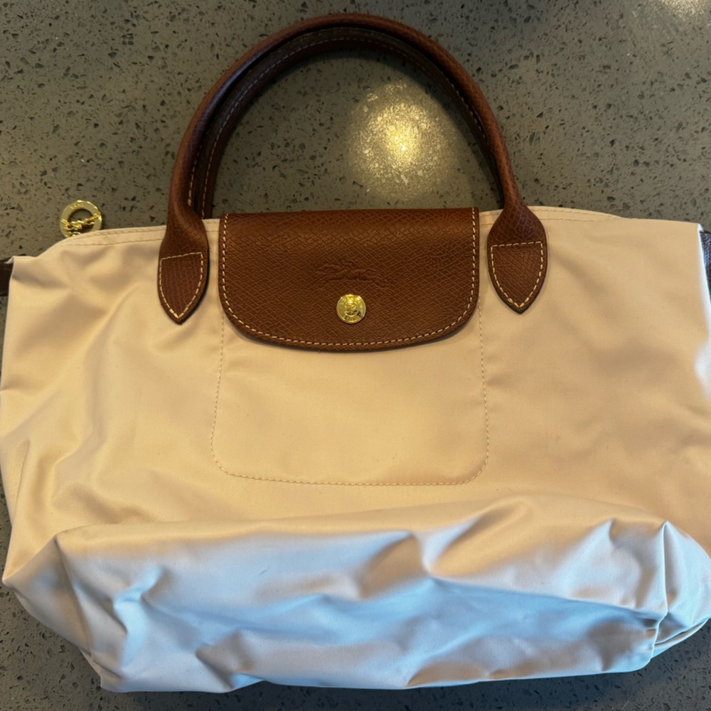 Small Lonngchamp Le Pilage Cream Tote